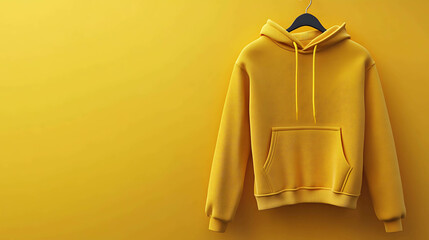 Sticker - A yellow hoodie hangs on a black hanger against a yellow background.