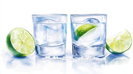 Two glasses of water with lime slices in them