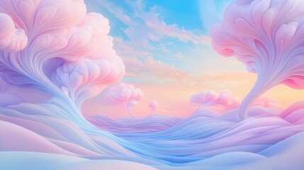 Wall Mural - a beautiful, colorful, and surreal landscape with pink trees and a blue sky