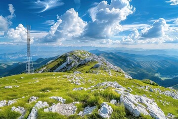 Wide angle photo of the top mountain peak in Croatia