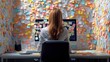 © vimp - A woman at her desk is immersed in work, surrounded by colorful sticky notes