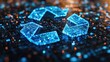 © vimp - A vibrant recycling symbol shines amidst a backdrop of digital patterns and lights