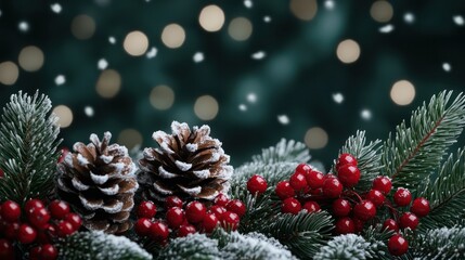 Aufkleber - A Christmas tree with pine cones and berries on it. Concept of warmth and holiday cheer