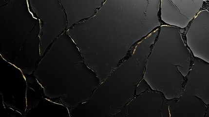 Wall Mural - Luxury black metal gradient background with distressed cracked concrete texture.