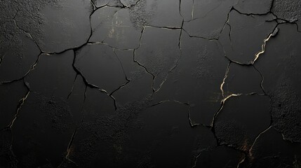 Wall Mural - Luxury black metal gradient background with distressed cracked concrete texture.