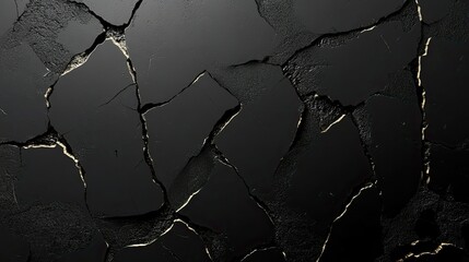 Wall Mural - Luxury black metal gradient background with distressed cracked concrete texture.