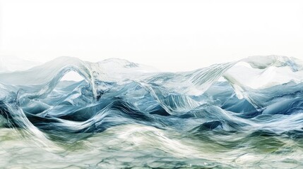 An abstract representation of swirling ocean waves, showcasing a blend of blue and green hues against a serene background.