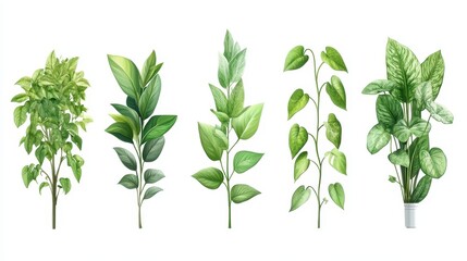 A series of green plants are shown in various sizes and shapes