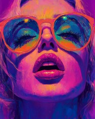 Poster - This image presents a figure merged with a vivid purple and orange abstract background, evoking creativity and artistic expression.