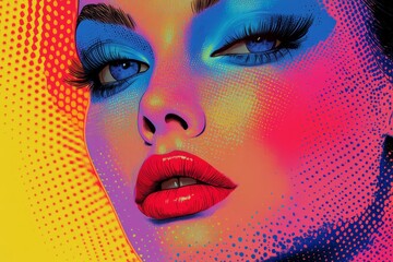 Sticker - A vivid pop art inspired close-up of a woman’s face, featuring intense and colorful elements, capturing bold expressions and modern artistic style, representing confidence.