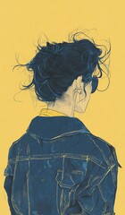 Canvas Print - An illustrative artwork featuring the back profile of a stylish person with unruly hair and sunglasses against a vibrant yellow background.