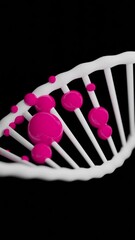 Poster - Moving 3d dna spiral with colored molecules. Design. Colored spherical molecules on dna helix. Diseases in the form of colored molecules in dna chain