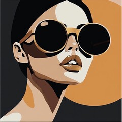 Canvas Print - A minimalist modern portrait of a woman adorned with oversized sunglasses, characterized by stark contrasts and bold lines, embodying chic fashion aesthetics.