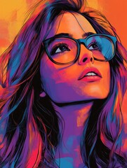 Canvas Print - A captivating abstract portrait with vivid colors and dynamic brushstrokes, depicting a person's hair flowing against a bright, colorful background, exuding energy and emotion.