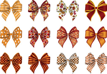 Wall Mural - set of thanksgiving bows. isolated bow with fall decorations and colors