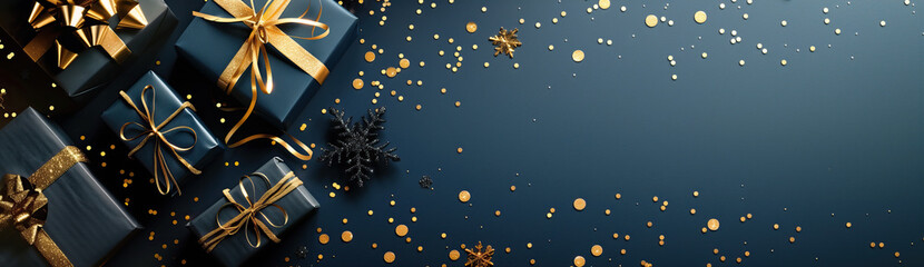 Wall Mural - christmas design of sparkling lights garland, with realistic gifts box