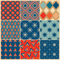 Wall Mural - Vintage retro geomatical seamless backgrounds in the style of the 50s and 60s. Mid century patterns