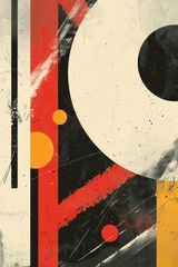 Poster - An abstract piece with bold geometric shapes in red, yellow, and black, combined with textured, dynamic patterns for a striking visual.