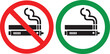 © thawats - No smoking no vaping and smoking area sign set. Forbidden sign icon isolated on white background vector illustration. Cigarette, vape in prohibition circle and green allowed area.
