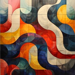 Poster - A vibrant and dynamic abstract oil painting featuring intricate geometric shapes, rich hues, and a stunning composition that draws the eye.