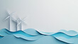 © Sawoon - 3d paper cut wind turbines ocean waves white background renewable energy concept eco-friendly sustainability clean power visual minimal design