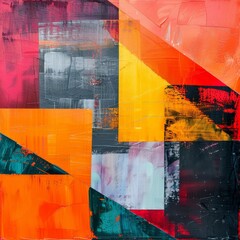 Poster - Bright and modern abstract art piece featuring geometric shapes and vibrant colors, including red, orange, and yellow.