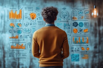Wall Mural - basic drawing of an entrepreneur presenting a product idea, [innovation], [pitching strategy], no lo