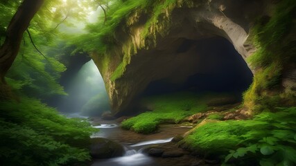 Wall Mural - forest, cliffs, caves