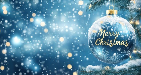 Poster - Christmas background with blue color and golden text 