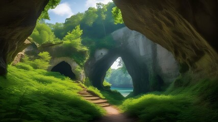 Wall Mural - arch, cliffs, forest