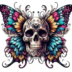 Skull with colorful wings pretty photos