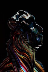 Sticker - The image features an abstract human figure in dark hues, accentuated by vibrant neon lines, creating a futuristic and artistic representation.