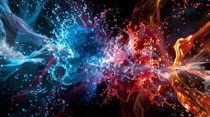 Poster - high-resolution abstract wallpaper featuring an exploding water-cooled computer case with energetic 