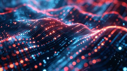 Poster - Futuristic abstract background with glowing colorful lights and dynamic geometric shapes, vibrant neon gradient design with depth and motion effect, ideal for technology concepts, digital interfaces, 