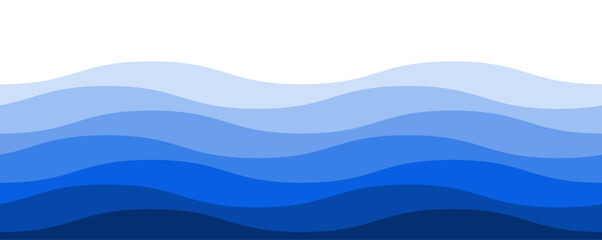 Leinwandbilder - Abstract water seamless wavy line pattern in gradient blue colors of ocean ripples or sea waves. Vector geometric water curves isolated on transparent background.