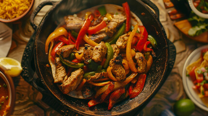 Wall Mural - Vibrant Skillet Fajitas with Mixed Vegetables