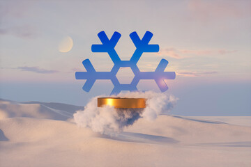 Aufkleber - Winter Christmas podium backdrop for product display with snow landscape background. 3d rendering