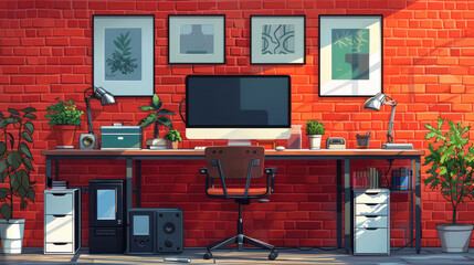 Wall Mural - Minimalist office workplace with computer