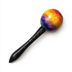 Colorful handcrafted decorative object featuring a spherical design with vibrant orange, purple, and blue shades.