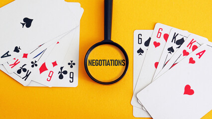 Poster - Business negotiations are shown with playing cards. Successful deal tips and conflict resolution