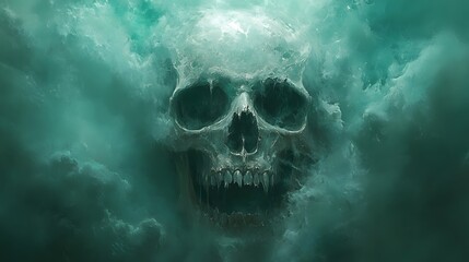 Spooky Green Skull with Fangs for Mobile Wallpaper