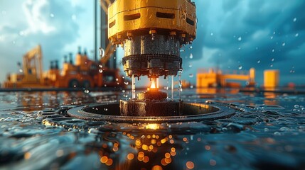 Aufkleber - Close up of well drilling rig boring down into the earth. Generative AI.