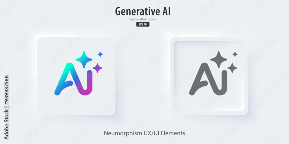 Generate AI icon. A set of 3D buttons active and inactive with icon symbols. Neumorphism style, UI UX design for app and web. Vector illustration.