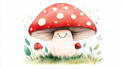 Poster - Cute Watercolor Mushroom Illustration.