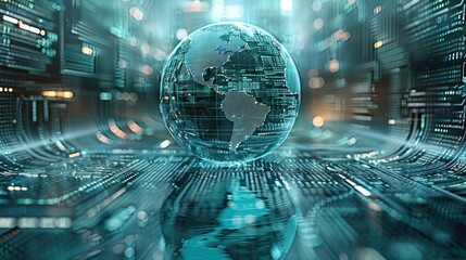 Leinwandbilder - Abstract image of a digital globe surrounded by policy documents, concept of global economic governance. Generative AI.