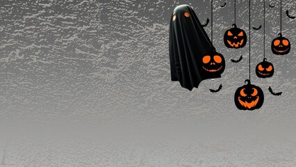 Ghost with pumpkin on Halloween background