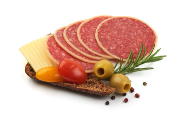 Wall Mural - Salami with cheese, salami parmesano, isolated on white background.