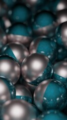 Fototapete - Colored metal balls move in stream. Design. Metal 3d balls move in large numbers in stream. Lots of 3d balls with metallic texture in motion