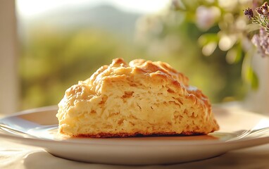 Close-Up of a Scone on a Plate, Soft Morning Light