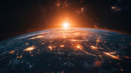 Wall Mural - astronaut floating in dark starry void illuminated by earths glow working on futuristic holographic laptop display
